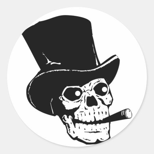 Skull w/ Top Hat Ronde Sticker (Voorkant)