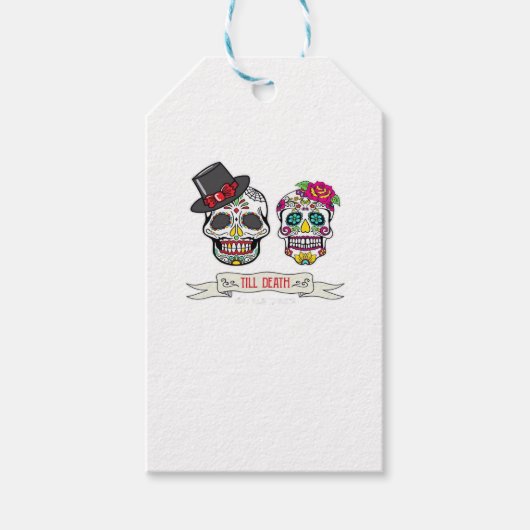 Skull Wedding Bride and Groom Till Death Print Cadeaulabel (Voorkant)
