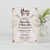 Skull Wedding Halloween Gothic Cream Invite Kaart (Staand voorkant)