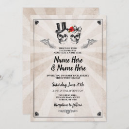 Skull Wedding Halloween Gothic Cream Invite Kaart