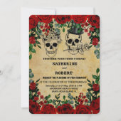 Skull Wedding Halloween Sugar Gothic Floral Invi Kaart (Voorkant)