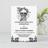 Skull Wedding Halloween Sugar Gothic Floral Invit Kaart (Staand voorkant)