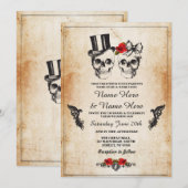 Skull Wedding Halloween Sugar Gothic Floral Invite Kaart (Voorkant / Achterkant)