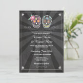 Skull Wedding Halloween Sugar Gothic Skulls Invite Kaart (Staand voorkant)