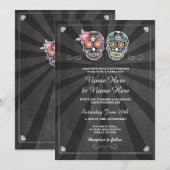 Skull Wedding Halloween Sugar Gothic Skulls Invite Kaart (Voorkant / Achterkant)