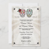 Skull Wedding Halloween Sugar Gothic Skulls Invite Kaart (Voorkant)