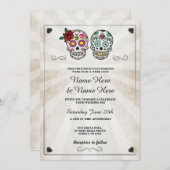 Skull Wedding Halloween Sugar Gothic Skulls Invite Kaart (Voorkant / Achterkant)