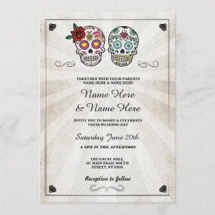 Skull Wedding Halloween Sugar Gothic Skulls Invite Kaart