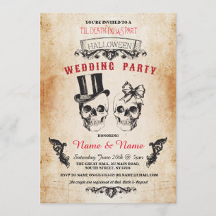 Skull Wedding Party Halloween Gothic Horror Invite Kaart