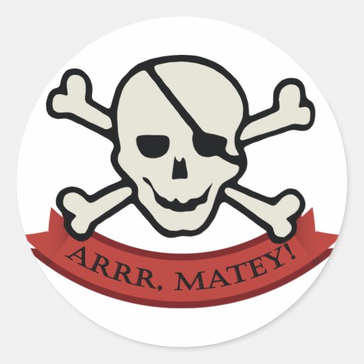 Skull - White Classic Round Sticker, Glossy Ronde Sticker (Voorkant)