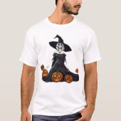 Skull Witch en Jack-o'-Lanterns T-shirt (Voorkant)