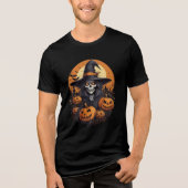 Skull Witch with Pumpkins Halloween Art Tri-Blend Shirt (Voorkant)