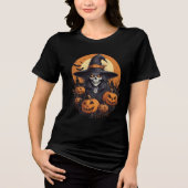 Skull Witch with Pumpkins Halloween Art Tri-Blend Shirt (Voorkant)