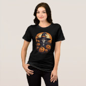 Skull Witch with Pumpkins Halloween Art Tri-Blend Shirt (Voorkant volledig)