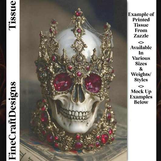 Skull With Baroque Gold Ruby Crown DW6 Decoupage Tissuepapier