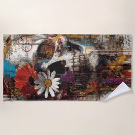 Skull with Flowers Street Art Floral Grunge Design Strandlaken