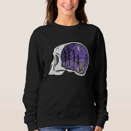 Skull with Forest Nighttime Camping Scene True Cri Trui (Voorkant)