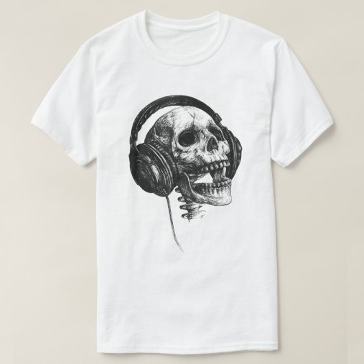 Skull With Headphones Rock Music Art Shirt (Design voorkant)