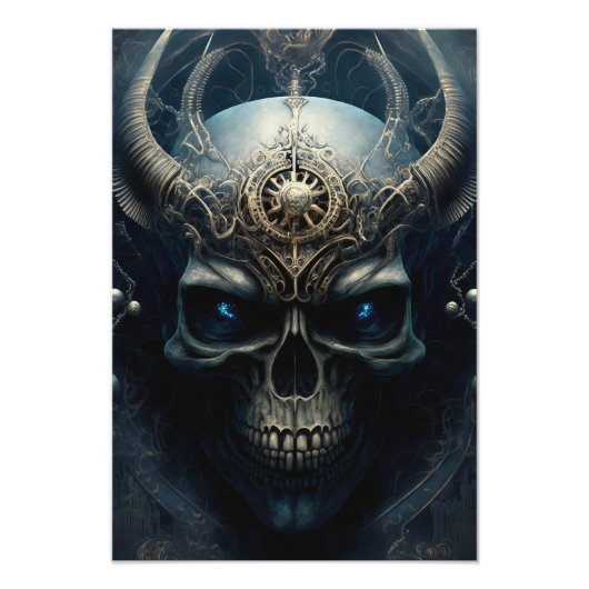 Skull with horns evil looking skull head Design  Foto Afdruk (Voorkant)