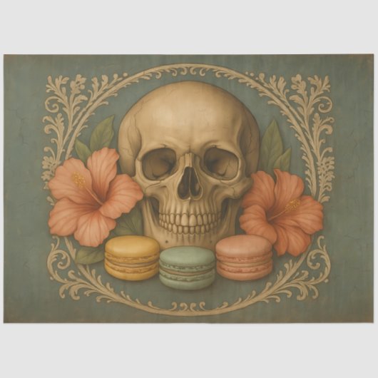 Skull with Macarons  | Vintage Skull Decoupage Tissuepapier (Voorkant)