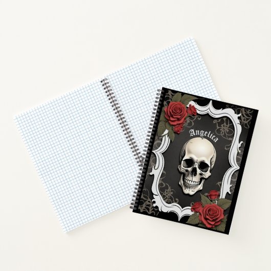 Skull with Roses and White Frame Notitieboek (Binnen)