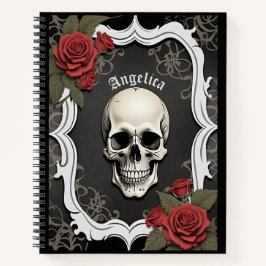 Skull with Roses and White Frame Notitieboek