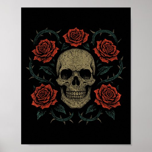 Skull With Roses Gothic Floral Dark Aesthetic Appa Poster (Voorkant)
