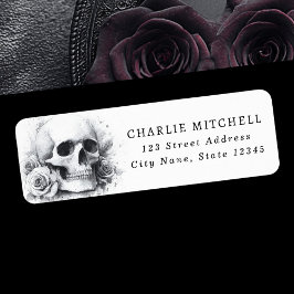 Skull with roses Halloween return address Etiket