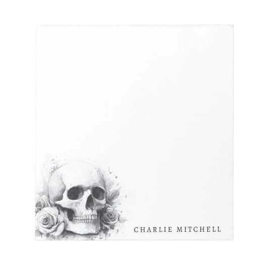 Skull with roses watercolor painting notitieblok (Voorkant)