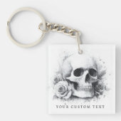 Skull with roses watercolor painting sleutelhanger (voorkant)