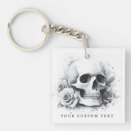 Skull with roses watercolor painting sleutelhanger