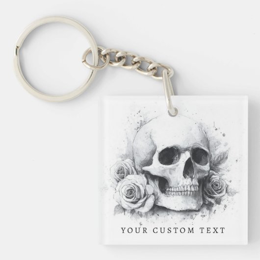 Skull with roses watercolor painting sleutelhanger (voorkant)