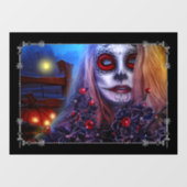 Skull Woman and Black Holly Raamsticker (Vel)