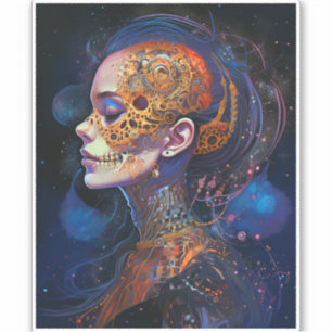 Skull Woman Surreal Art Sticker
