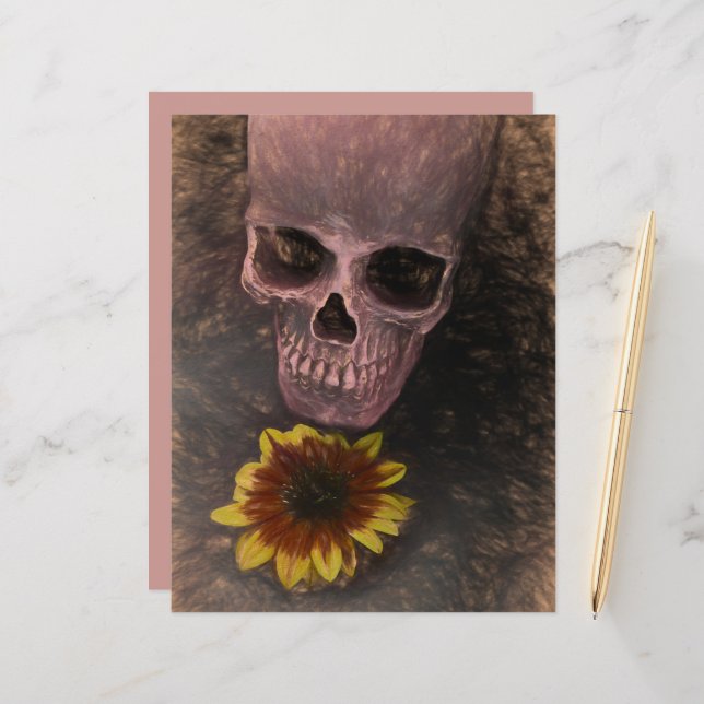 Skull Yellow Sunflower Gothic  Sepia Sketch (Voorkant / Achterkant in situ)