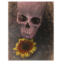 Skull Yellow Sunflower Gothic  Sepia Sketch