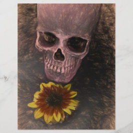 Skull Yellow Sunflower Gothic  Sepia Sketch
