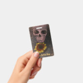 Skull Yellow Sunflower Gothic Sepia Sketch Badge (Handheld)