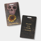 Skull Yellow Sunflower Gothic Sepia Sketch Badge (Voor- en achterkant)