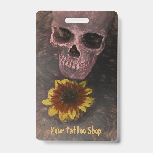 Skull Yellow Sunflower Gothic Sepia Sketch Badge (Voorzijde)