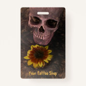 Skull Yellow Sunflower Gothic  Sepia Sketch Badge (Voorkant)