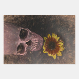 Skull Yellow Sunflower Gothic  Sepia Sketch Inpakpapier Vel