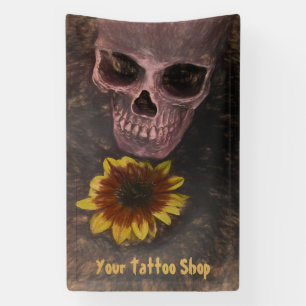 Skull Yellow Sunflower Gothic  Sepia Sketch Spandoek