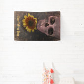 Skull Yellow Sunflower Gothic  Sepia Sketch Spandoek (Insitu)