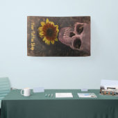 Skull Yellow Sunflower Gothic  Sepia Sketch Spandoek (Beurs)