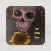 Skull Yellow Sunflower Gothic  Sepia Sketch Vierkante Visitekaartje (Voorkant)