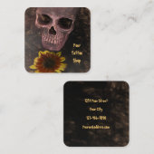 Skull Yellow Sunflower Gothic  Sepia Sketch Vierkante Visitekaartje (Voorkant / Achterkant)