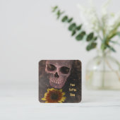 Skull Yellow Sunflower Gothic  Sepia Sketch Vierkante Visitekaartje (Staand voorkant)