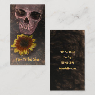 Skull Yellow Sunflower Gothic Sepia Sketch Visitekaartje