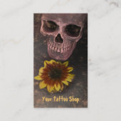 Skull Yellow Sunflower Gothic Sepia Sketch Visitekaartje (Voorkant)